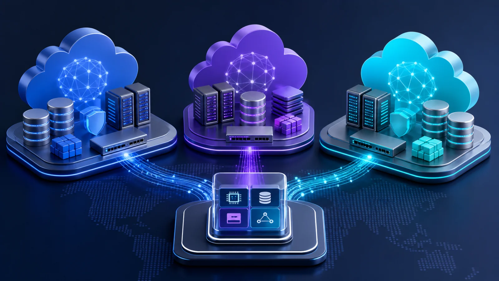 Multiple cloud platforms supporting connected compute, storage, and database workloads