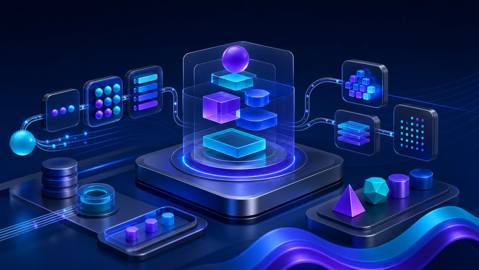 Modern JavaScript capabilities represented by modular syntax and asynchronous data flows